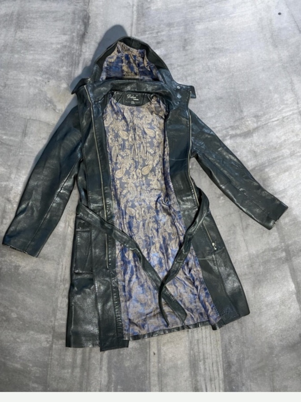 Dilai Fashion Long Black Genuine Leather Hoodie Jacket Size M